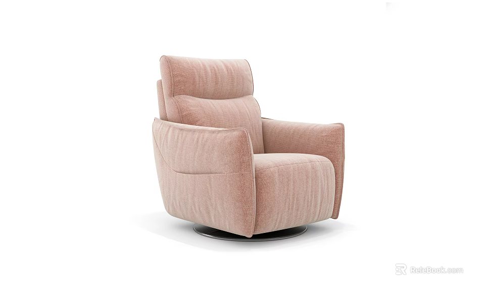 Pink Modern Single Sofa With Swivel Base And Comfortable Velvet Upholstery 3d model 