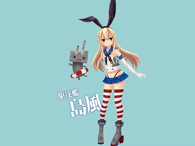 Game Anime Character Shimakaze With Blonde Hair Bunny Ears And Red White Striped Stockings 3d model
