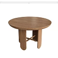 Round Wooden Coffee Table With Crossed Legs And Natural Wood Design