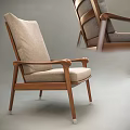 Modern Minimalist Armchair With Wooden Frame And Beige Linen Fabric For Living Room