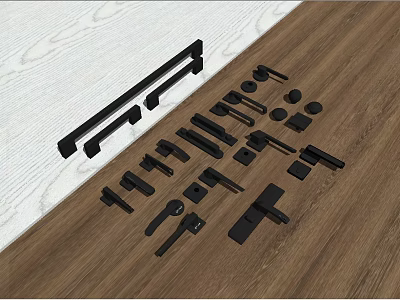 Black Modern Door Handles With Various Designs For Furniture And Cabinets 3d model