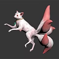 White Nine Tailed Fox Character With Pink Tails Green Collar Jumping Posture