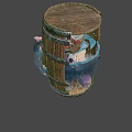 Drum Shaped Decorative Container With Red Boat Underwater Scene Corals Seaweed Purple Pink Plants