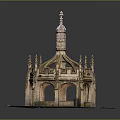 Gothic Style Architectural Model With Ornate Spire Carved Arches And Square Base