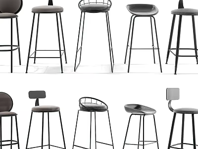 Modern Design Bar Stools With Metal Frames And Various Styles 3d model