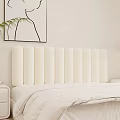 Modern Design Double Bed with Beige Vertical Panel Upholstered Headboard Abstract Painting Green Plant Decor