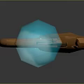 Artistic Curved Wooden Weapon with Long Pole and Blue Glowing Circular Top