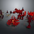 Futuristic Red Sci Fi Building Structures With Mechanical Design Elements 3d model