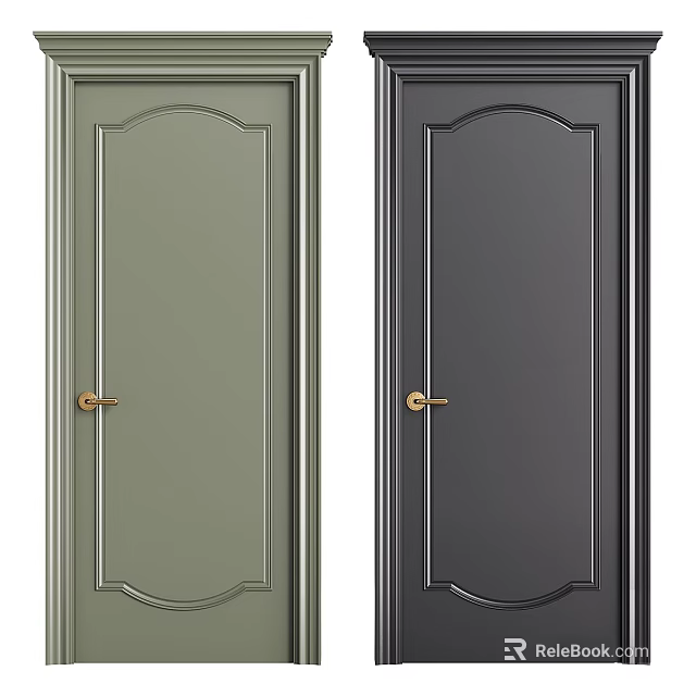 Modern Green and Black Hinged Doors with Gold Handles and Simple Design 3d model 