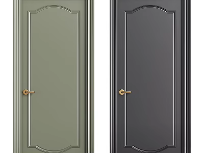 Modern Green and Black Hinged Doors with Gold Handles and Simple Design 3d model