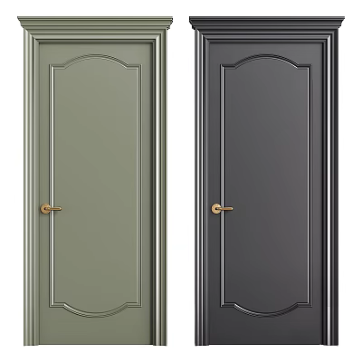 Modern Green and Black Hinged Doors with Gold Handles and Simple Design 3d model