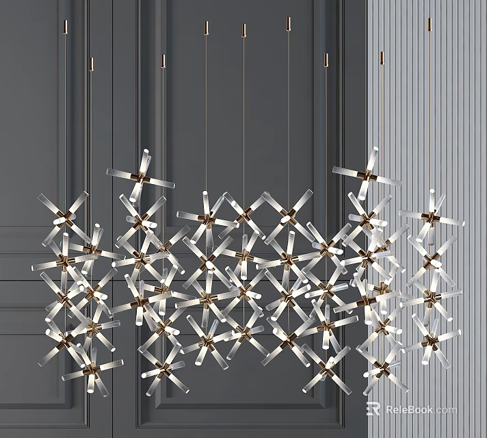 Modern Crystal Chandelier With Geometric Design And Metal Frame For Living Room Lighting 3d model 