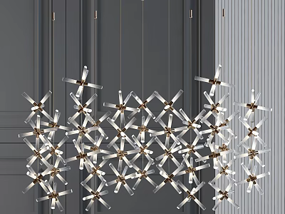 Modern Crystal Chandelier With Geometric Design And Metal Frame For Living Room Lighting 3d model