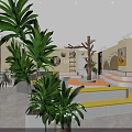 Mall Shop Interior With Tree Decoration Yellow Sofas Stepped Seating And Green Plants