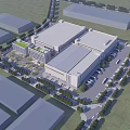 Industrial Factory Buildings With Parking Area Green Trees And Roads