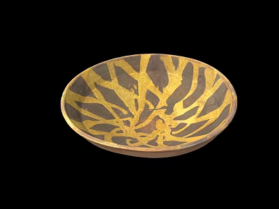 Decorative Ceramic Bowl With Gold And Brown Leaf Patterns On Black Background 3d model