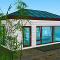 Modern Sunroom With Glass Roof White Walls Large Glass Windows And Bamboo Plants