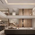 Modern Open Concept Living and Dining Room with Wooden Elements and Beige Sofa