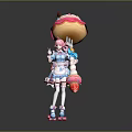 Cute Pink Haired Girl In Maid Outfit With Giant Donut Strawberry Ice Cream And Rollerskates