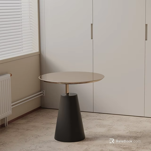 Modern Round Top Side Table With Black Cone Base And Gold Metal Stand 3d model 