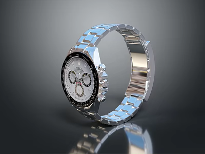 Stylish Silver Watch With Metal Strap White Dial And Black Bezel 3d model