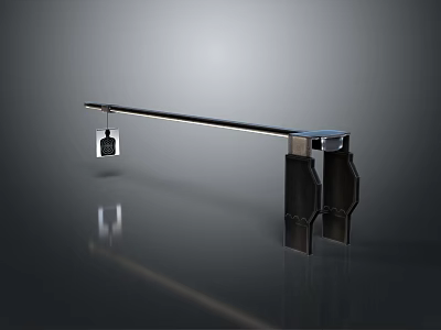 Modern Sleek Metal Bar Structure With Hanging Square Element Black Supports And Reflective Background 3d model