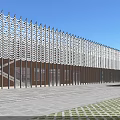 Modern Industrial Factory Building Exterior With Wavy Metal Grille Red Brick Wall And Spacious Plaza