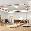 School Bright Multipurpose Classroom With Bookshelves Piano Wooden Desks And Chairs