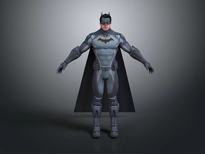 Batman 3D Game Movie Character Wearing Gray Armor Costume With Cape and Symbol 3d model