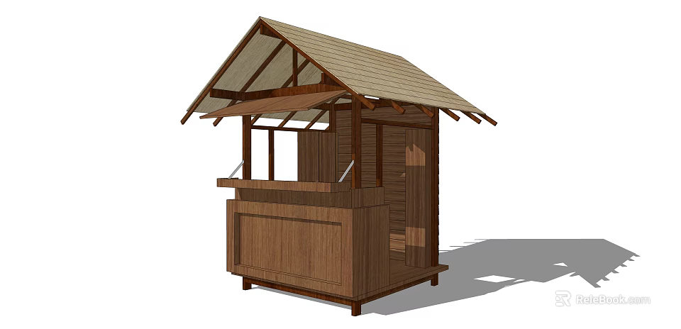Rustic Wooden Outdoor Kiosk Structure With Sloped Roof And Counter 3d model 