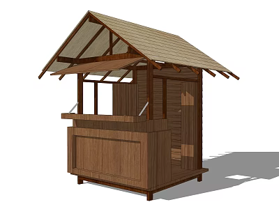 Rustic Wooden Outdoor Kiosk Structure With Sloped Roof And Counter 3d model
