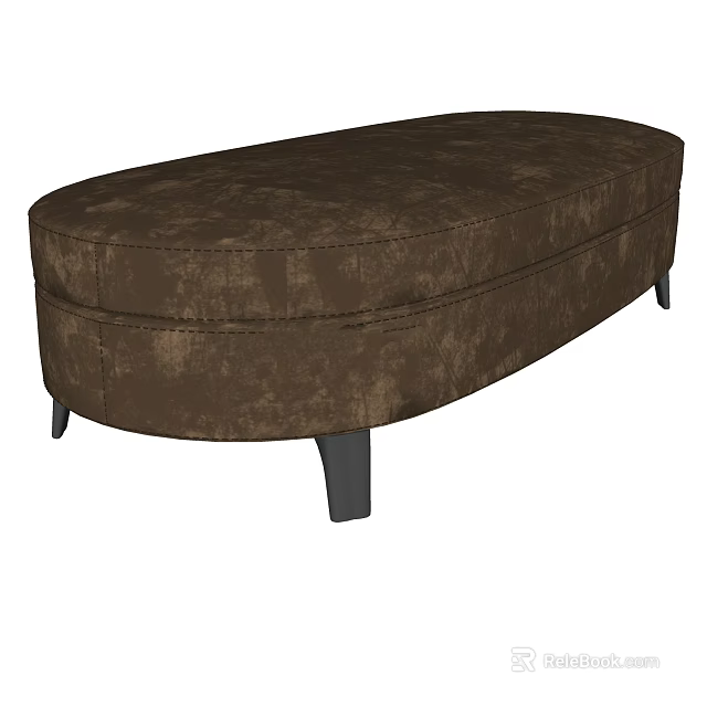 Brown Oval Shaped Upholstered Sofa Bench With Stitched Details And Dark Legs 3d model 