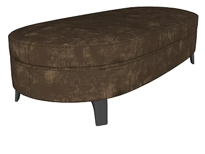Brown Oval Shaped Upholstered Sofa Bench With Stitched Details And Dark Legs 3d model