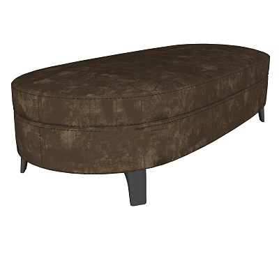 Brown Oval Shaped Upholstered Sofa Bench With Stitched Details And Dark Legs 3d model