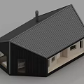 Modern Detached House with Black Roof Chimney and White Window Exterior Design