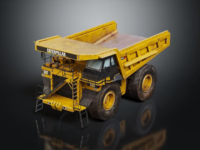 Caterpillar Yellow Dump Truck With Large Tires And Open Bed Design 3d model
