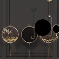 Illuminated Circular Chandeliers With Bamboo Leaves Birds Waves And Natural Background