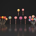 Colorful Swirl Lollipops With Various Colors Arranged On Black Background With Reflection