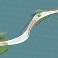 Modern Curved Landscape Bridge Design Surrounded by Water Green Lawn and Trees