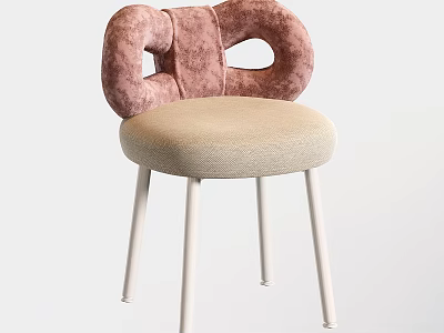 Modern Single Accent Chair With Pink Velvet Loop Backrest Beige Seat And White Metal Legs 3d model