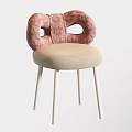 Modern Single Accent Chair With Pink Velvet Loop Backrest Beige Seat And White Metal Legs
