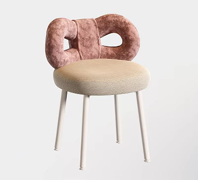 Modern Single Accent Chair With Pink Velvet Loop Backrest Beige Seat And White Metal Legs 3d model