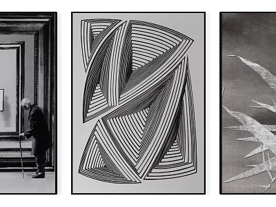 Black and White Artworks Featuring Elderly Person Abstract Geometric Patterns and Line Designs 3d model