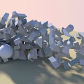 White Pendant Fragments Scattered With Vertical Rectangular Blocks And Broken Structure 3d model