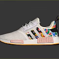 Stylish White Mesh Sneakers With Colorful Laces Orange Sole And Side Patterns