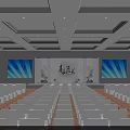 Event Stage With Large Screens Qingxin Pai Shui Background Landscape Paintings And Audience Seats