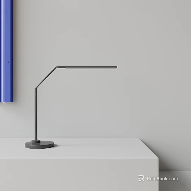 Sleek Black Desk Lamp with Adjustable Arm on White Tabletop Against Gray Wall 3d model 