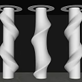 Three Twisted White Pillars With Modern Spiral Design And Dark Background
