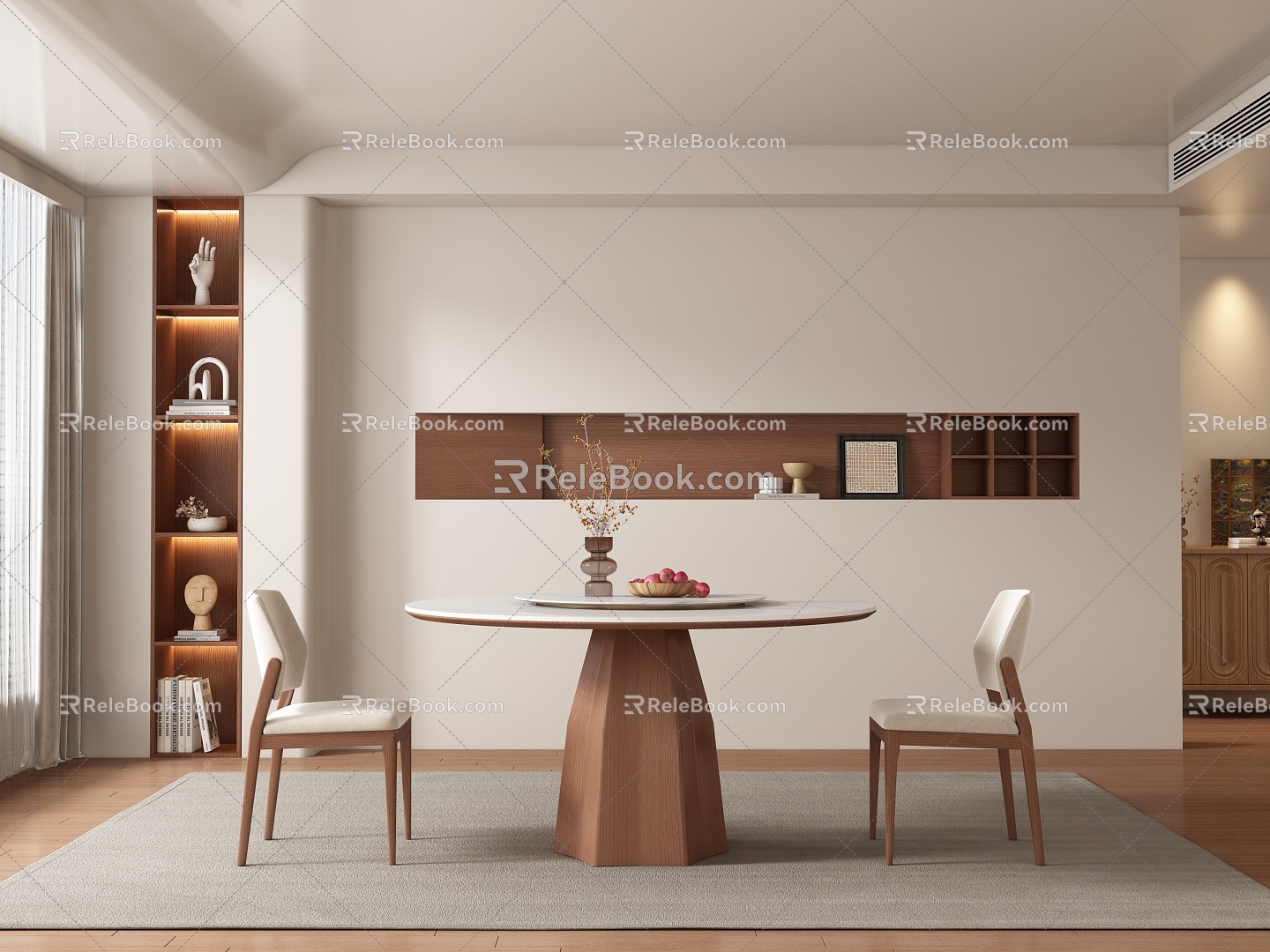 Middle-ancient style restaurant table and chairs 3d model