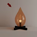 Teardrop Shaped Orange Glass Table Lamp with Wooden Cross Base Modern Design